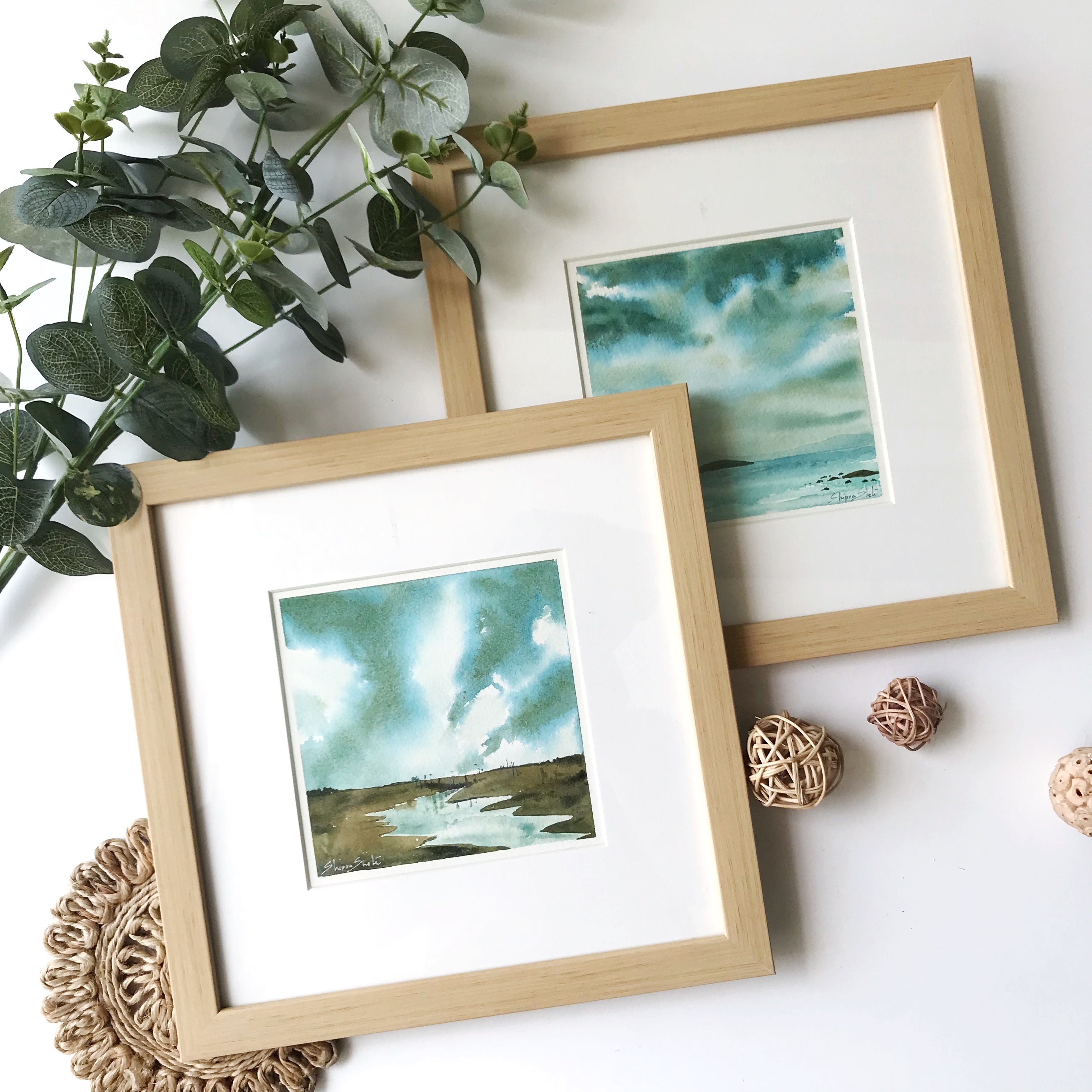 Green Skies Framed Watercolour Painting 1
