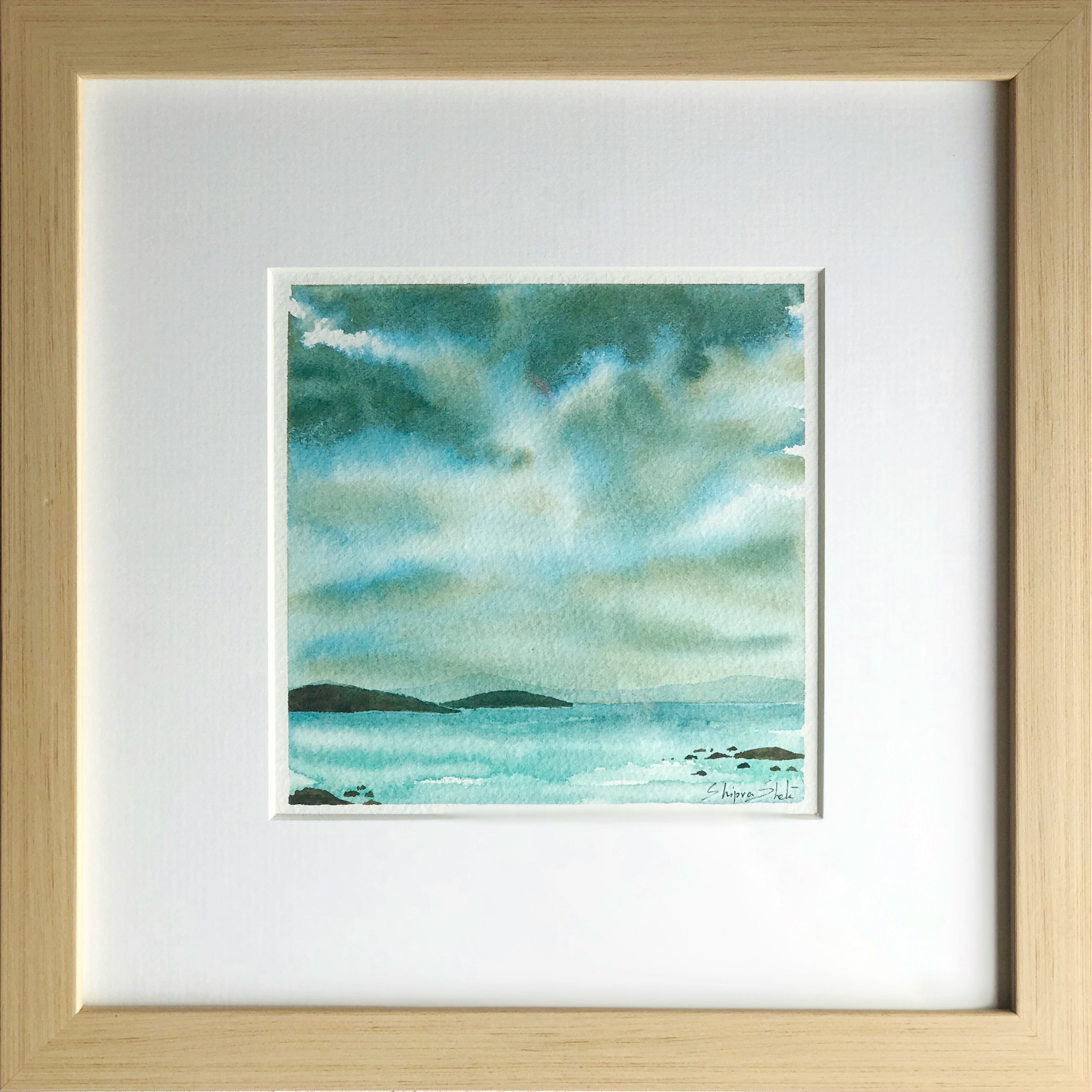 Green Skies Framed Watercolour Painting 1