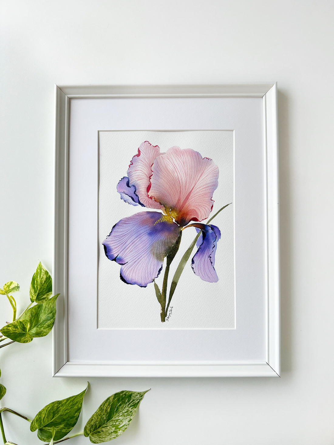 Watercolour Floral Art Print Purple Iris 1