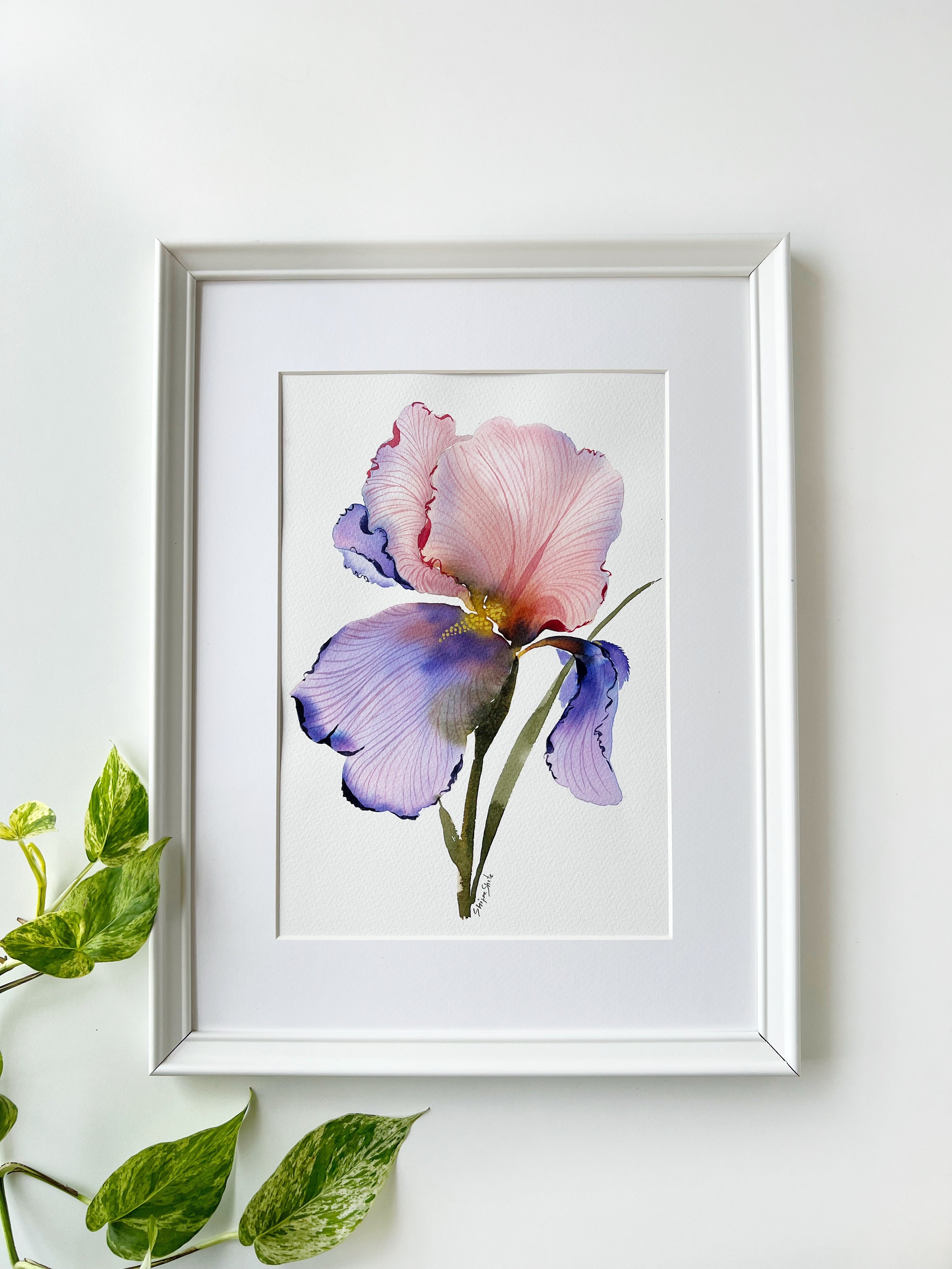 Watercolour Floral Art Print Purple Iris 1