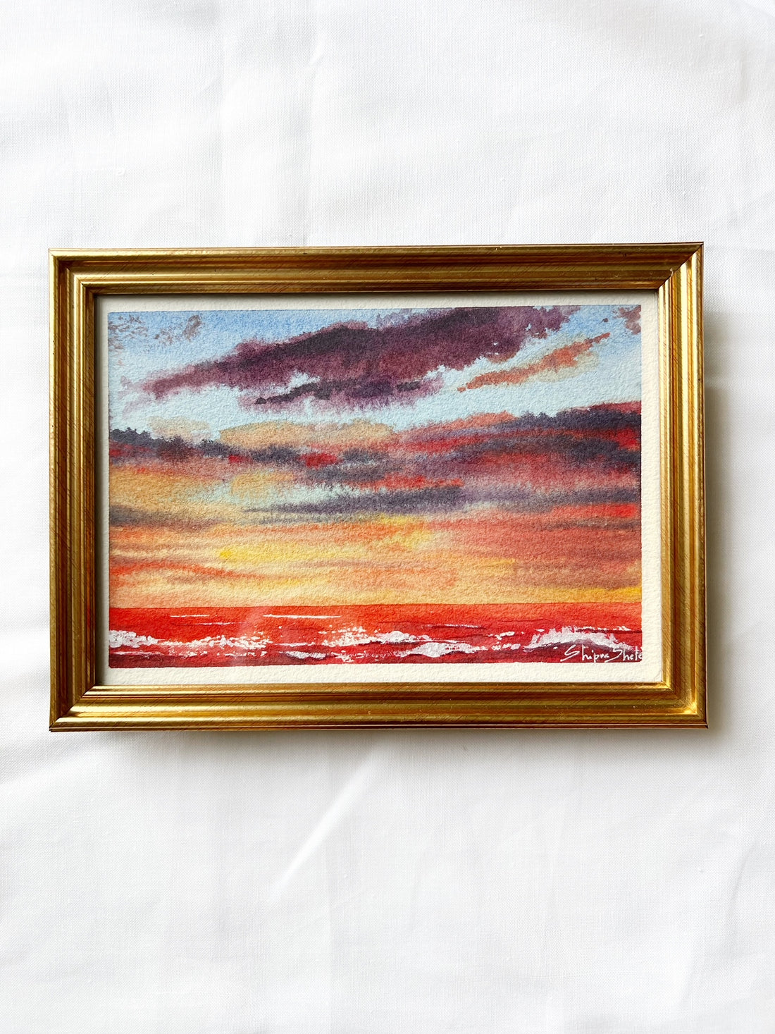 Red Skies Framed Watercolour Painting 1