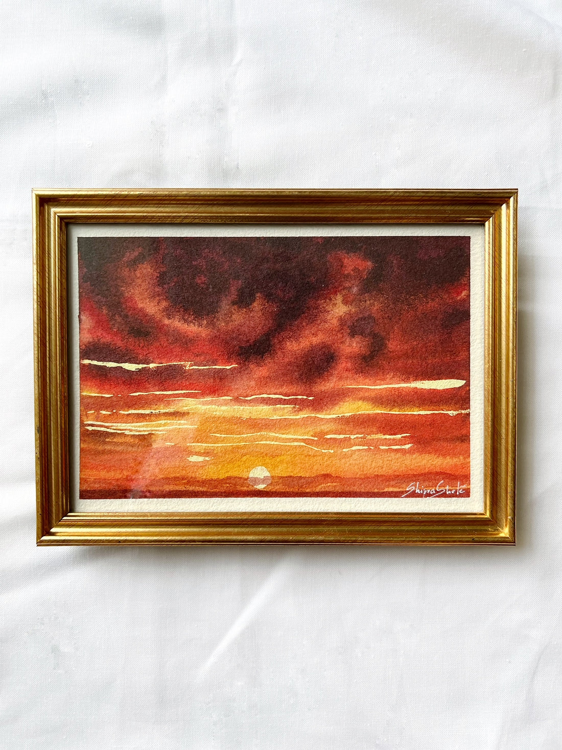 Red Skies Framed Watercolour Painting 2